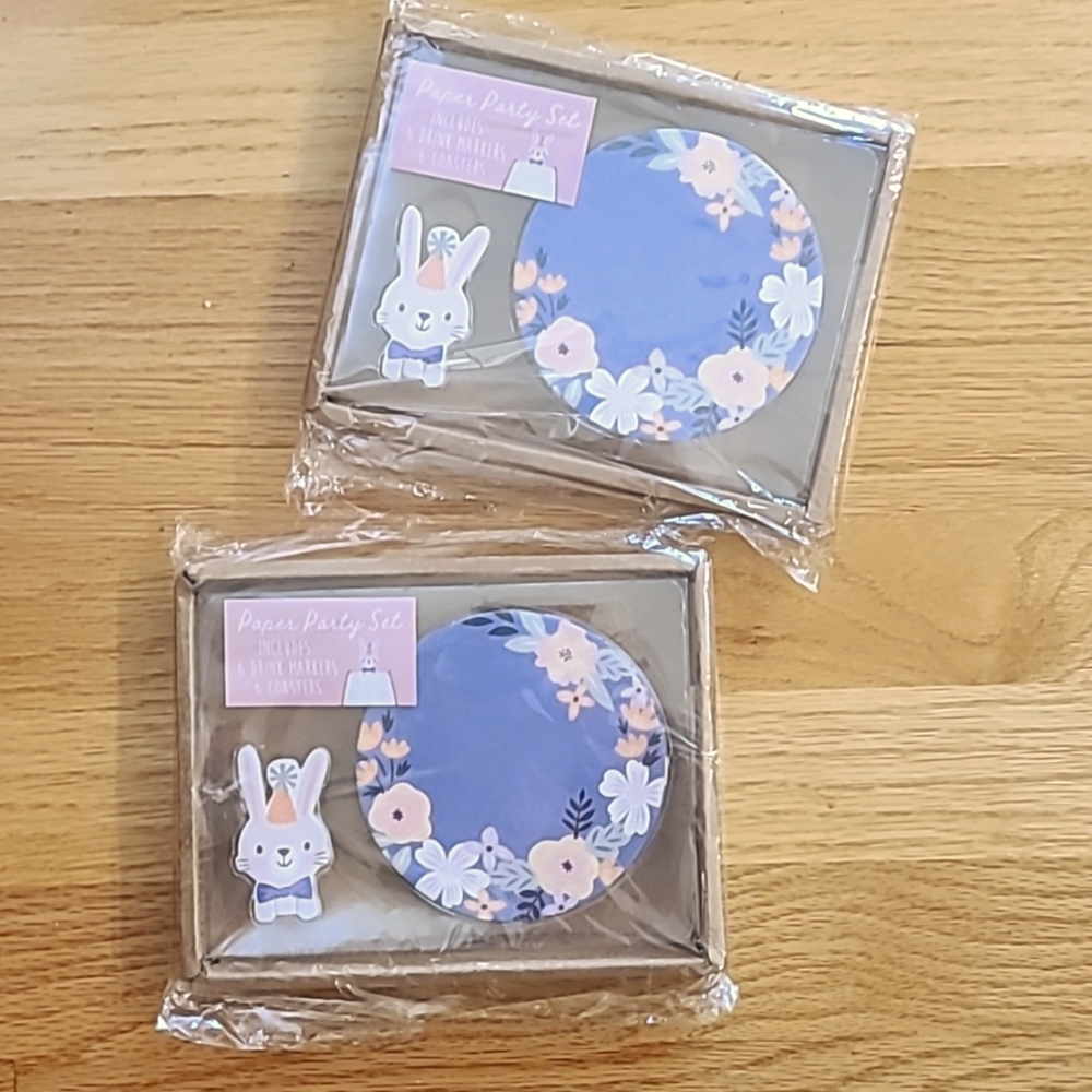 Easter Bunny Rabbit Paper Party Set, Coasters, & Drink Markers